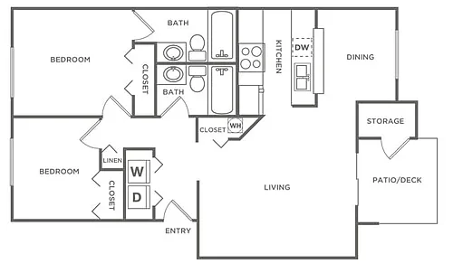 Floor plan Two Bedroom Two Bath (932 SF)