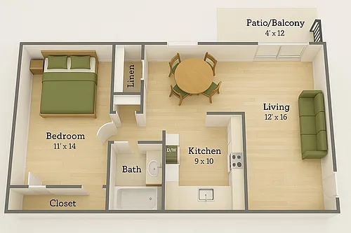 Floor plan 1 Bed 1 Bath
