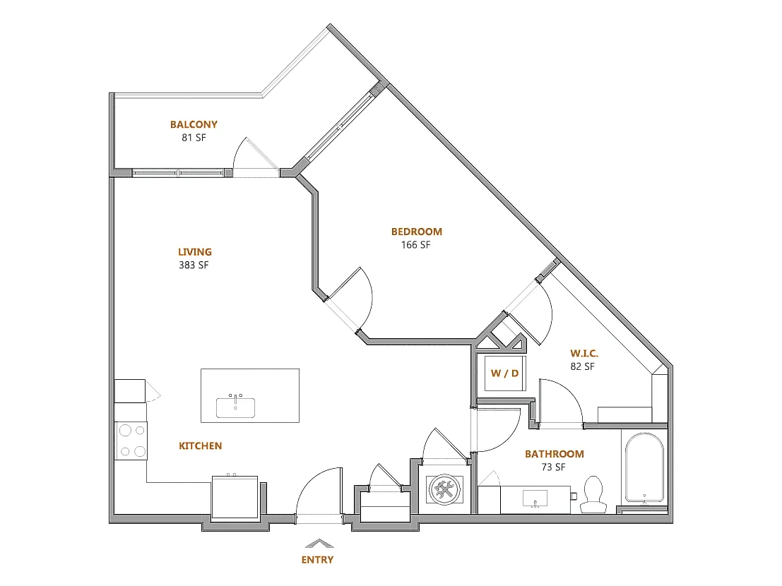 Floor plan 1 Bed, 1 Bath E (120% Income Restricted)