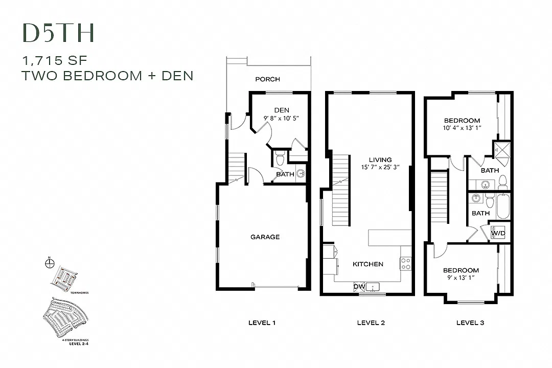 Floor plan Three Bedroom Townhome D5th