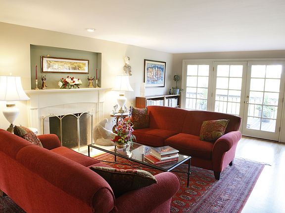 Living Room w/fireplace & doors onto lg view deck