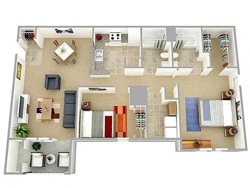 Floor plan Two Bedroom Two Bathroom 60%