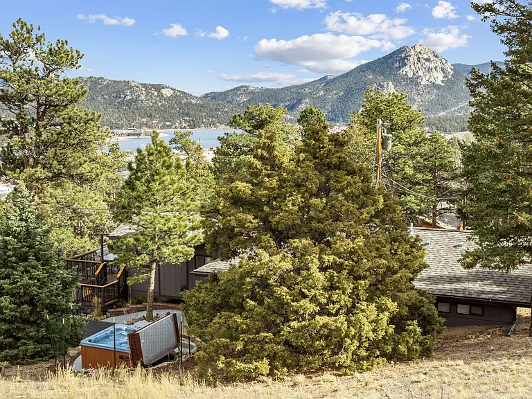 Side of home showing the view of Lake Estes and mountains!
