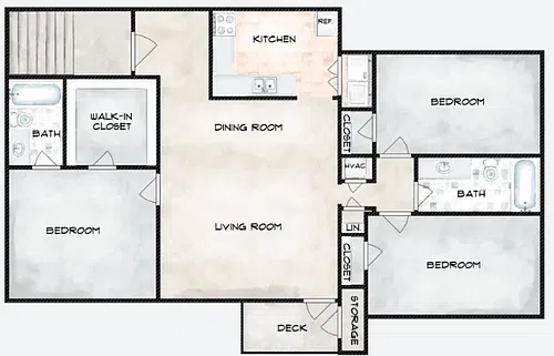 Floor plan Three Bedroom, Two Bath
