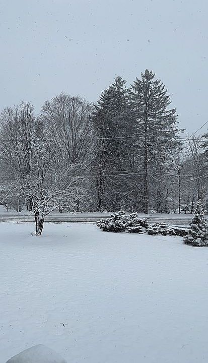 Front yard view when snowing
