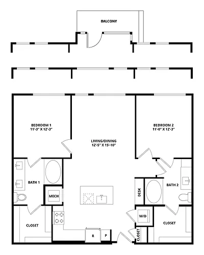 Floor plan 2 Bed/2 Bath-Cunningham