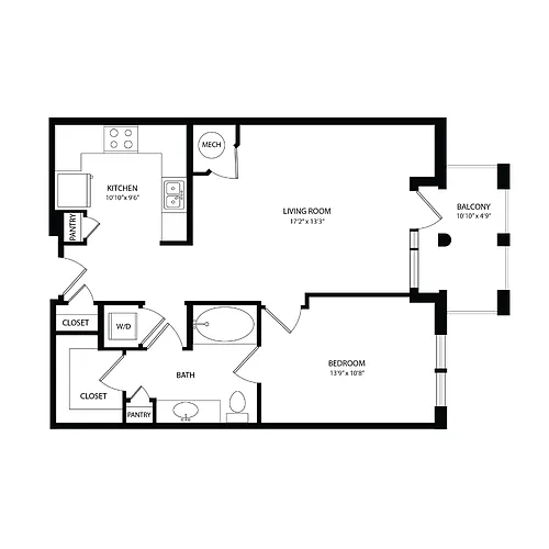 Floor plan 1 Bedroom, 1 Bath 738 SF A2A
