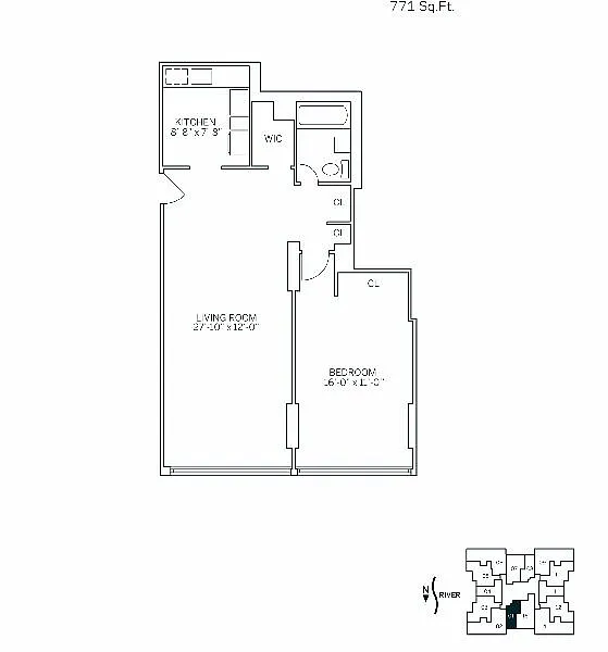 Floor plan PARKSIDE EAST - 1 Bedroom One Bathroom
