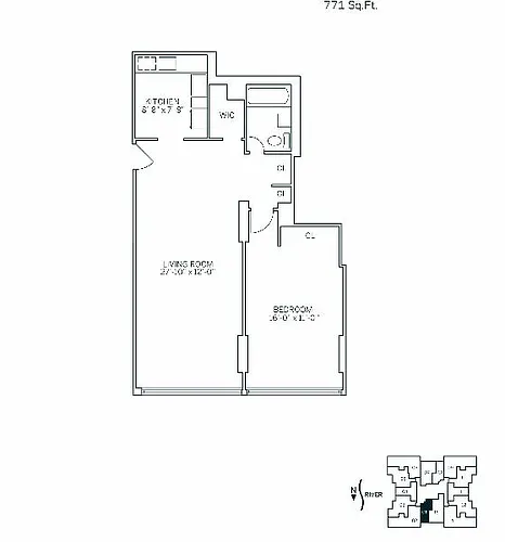 Floor plan PARKSIDE EAST - 1 Bedroom One Bathroom