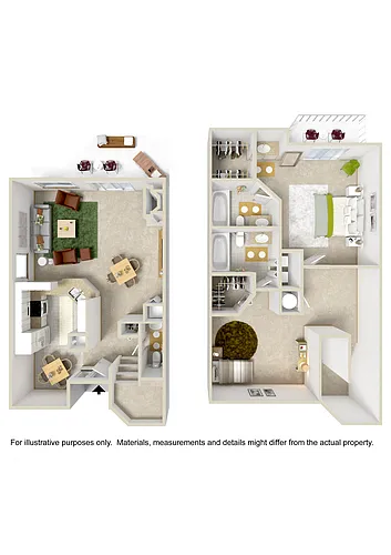 Floor plan 2 Bed 2.5 Bath - 2 Primary Suites