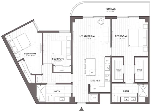 Floor plan 3 Bed-2 Bath-E1