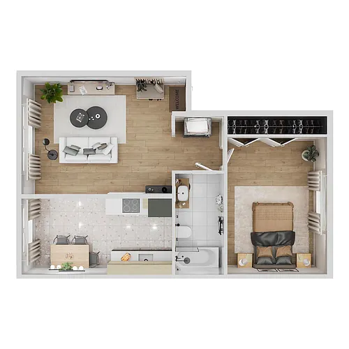 Floor plan 1 Bedrooms, 1 Bathroom Plan C