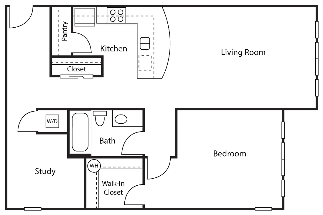 Floor plan 1 Bed 1 Bath + Study