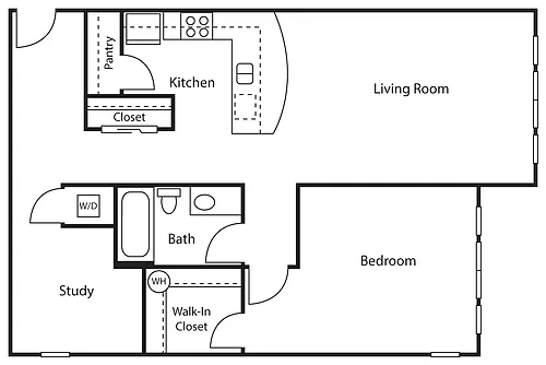 Floor plan 1 Bed 1 Bath + Study