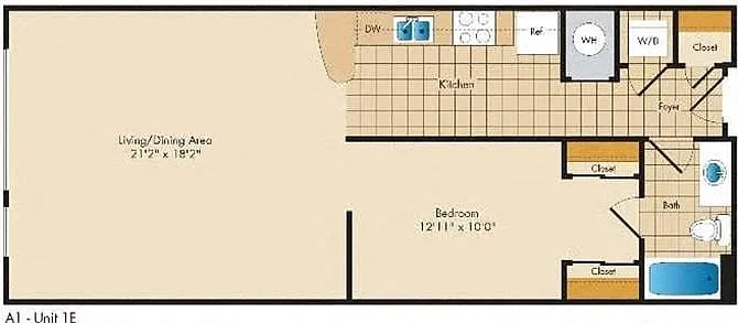 Floor plan One Bedroom/One Bath - 1E