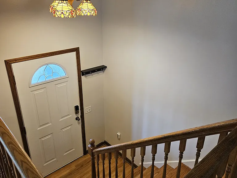 Foyer w/ Digital Keypad, Tiffany Ceiling Lights, Coat Hooks