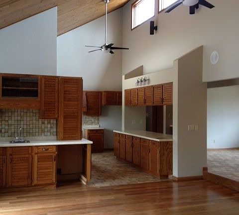 Kitchen with vaulted ceiling