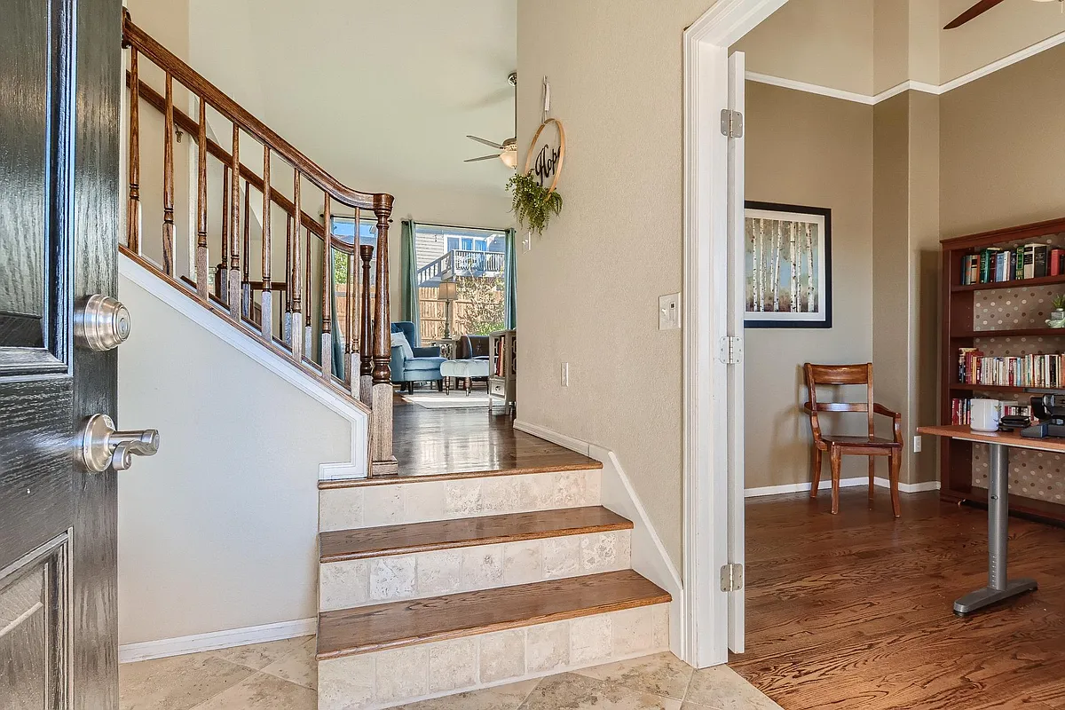 Ceramic tile entry with double-doors to Home Office on the right. - 7635 Fargo Dr
