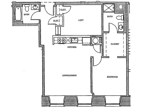 Floor plan 1 Bed and Loft Exterior