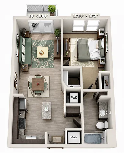 Floor plan A3 Gardenia - One Bedroom, One Bathroom