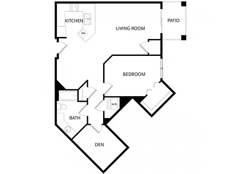 Floor plan 1x1 C with Den