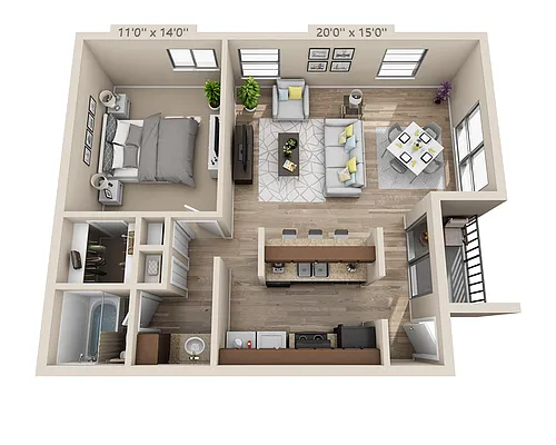Floor plan One Bedroom A1CRW