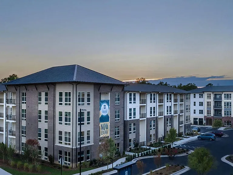 Twilight View of Broadstone Trailside's Modern Residential Design