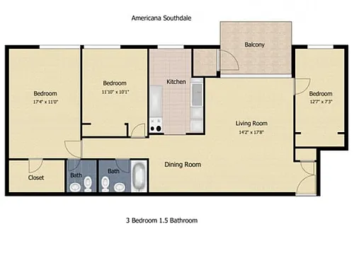 Floor plan 3 Bedroom 1.5 Bath