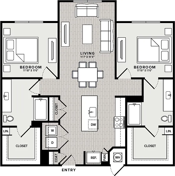 Floor plan 2 Bed, 2 Bath