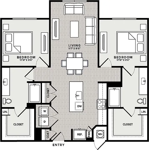Floor plan 2 Bed, 2 Bath