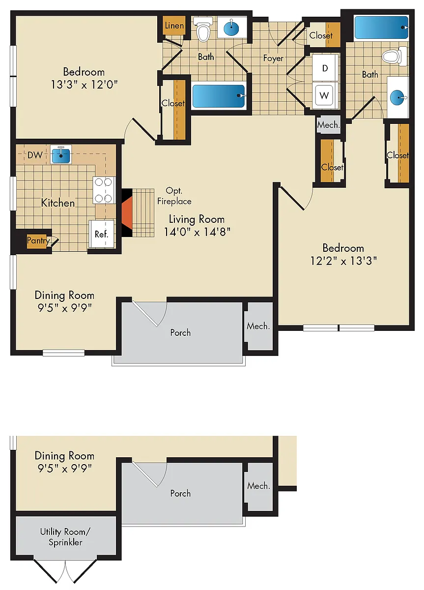 Floor plan 2 Bed 2 Bath