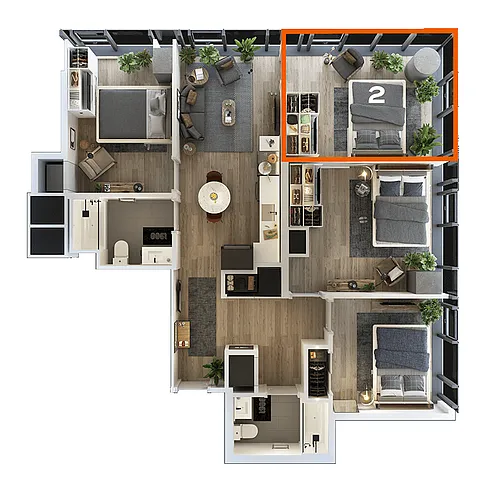 Floor plan Co-Living LT-08 Bedroom 2