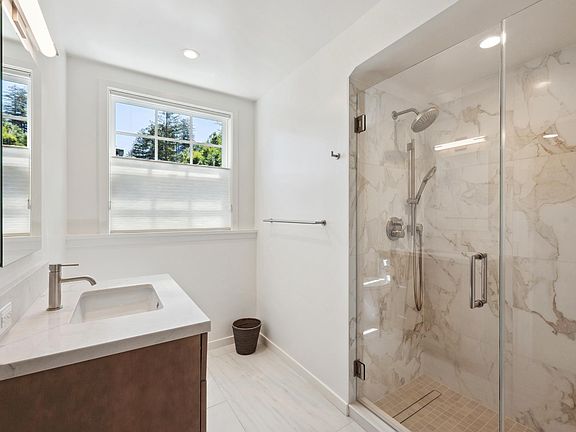 master bathroom newly remodeled with contemporary fixtures and finishes plus heated floor