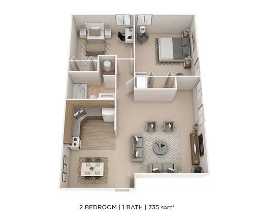 Floor plan Two Bedroom- 735 sqft