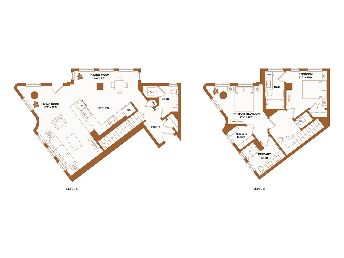 Floor plan F5 - 2 Bed | 2 Bath