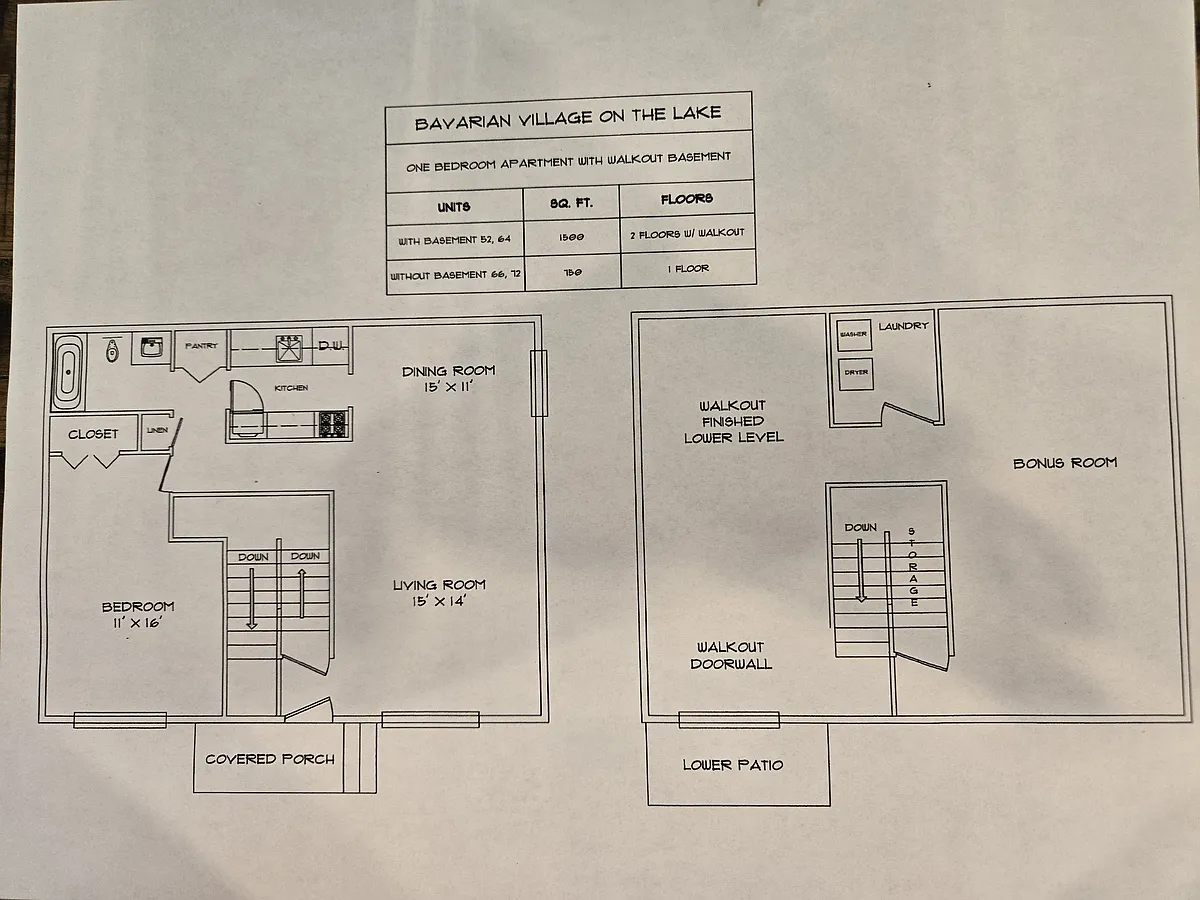 Floor plan One-Two Bedroom Apartment With Finished Walkout