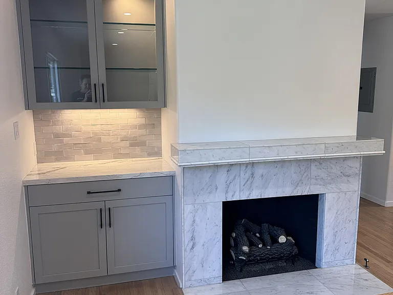 New Gas Fireplace & Dry Bar