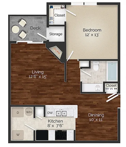 Floor plan One Bedroom - A2 Renovated