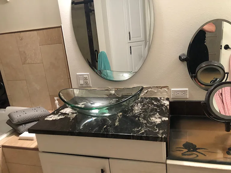 Master bath with jetted tub and vessel sinks