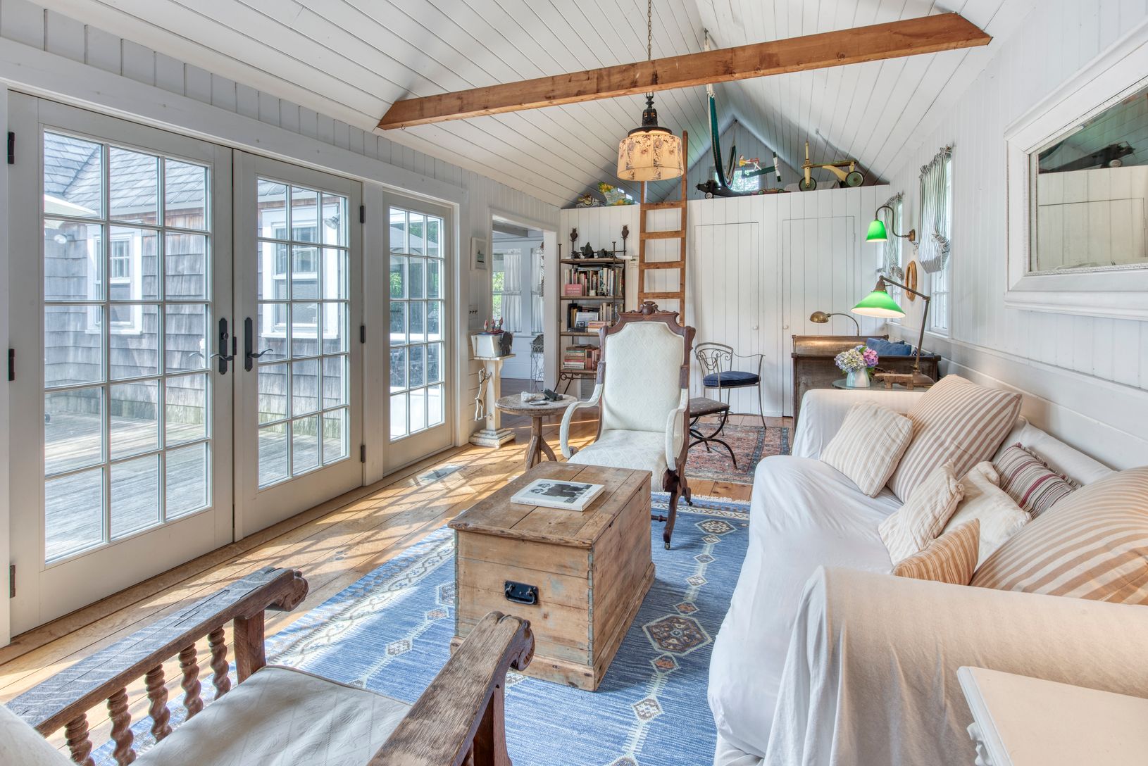  Vaulted living room with French doors