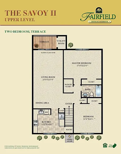 Floor plan 2BR 1 BTH SAVOY II UPPER