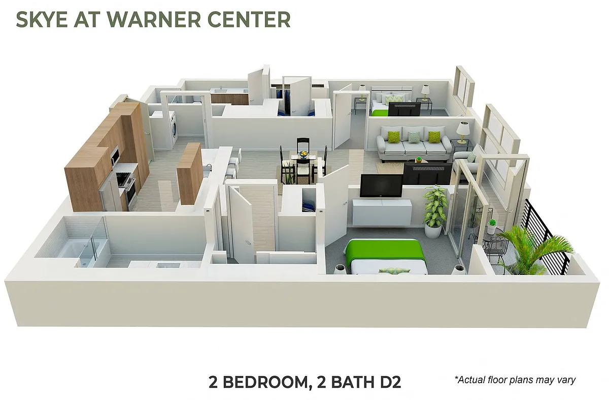 Floor plan 2 Bedroom,, 2 Bath D2
