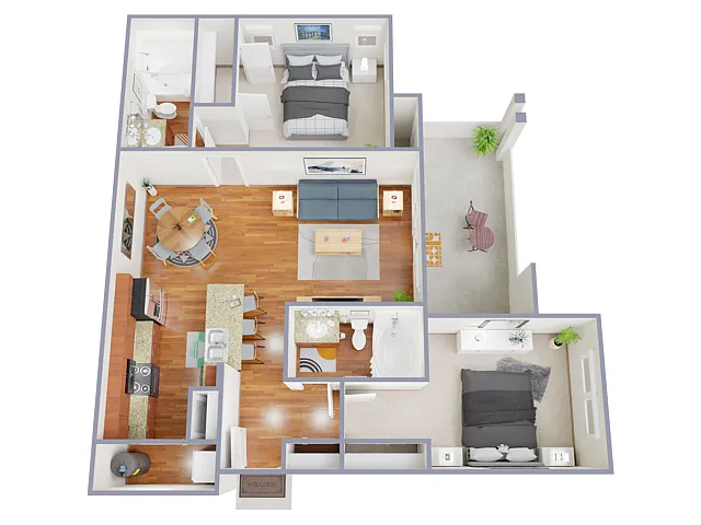 Floor plan 2 Bed, 2 Bath