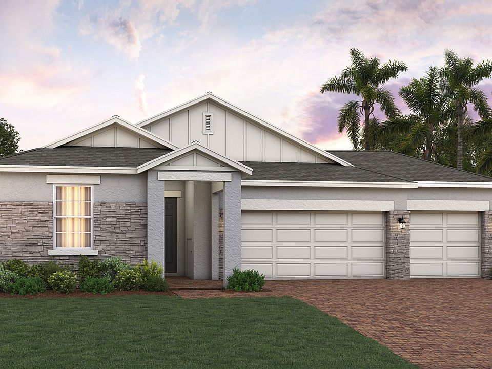 Hayden 3-Car Garage Elevation 4 with stone