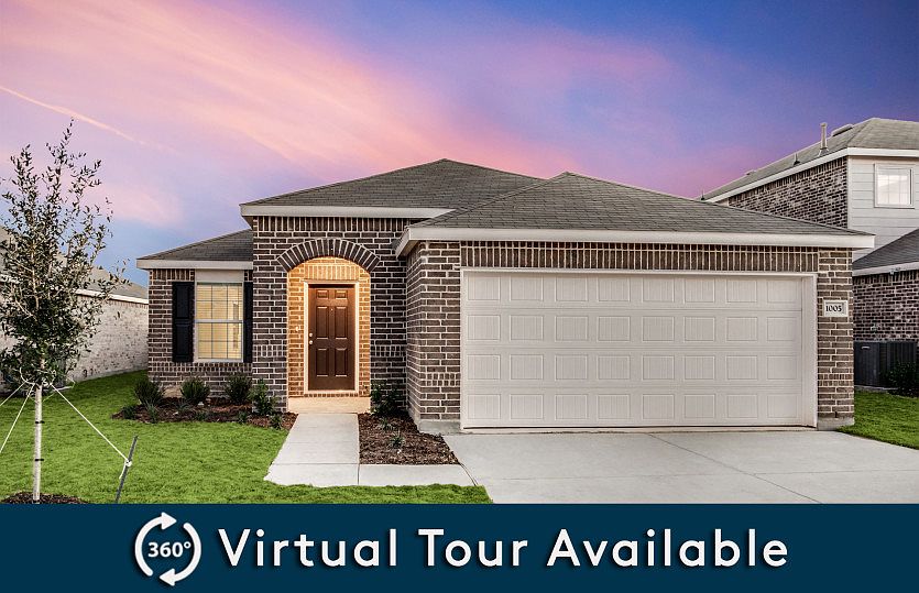 The Becket, a one-story home with 2-car garage, shown with Home Exterior P