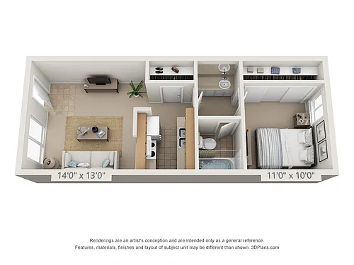Floor plan 1 Bedroom, 1 Bath