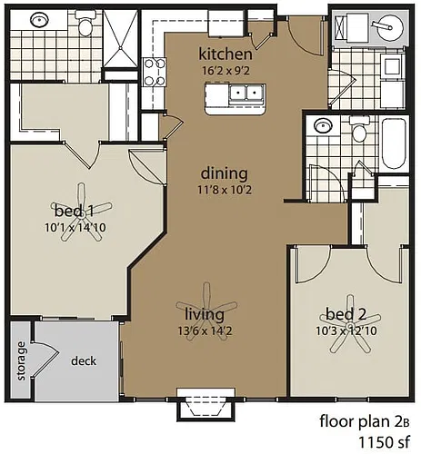 Floor plan 2B 1150 sf