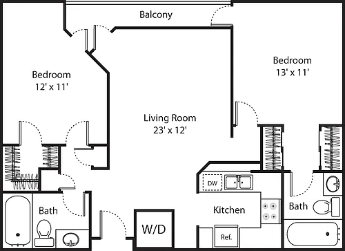 Floor plan Two Bedroom with W/D