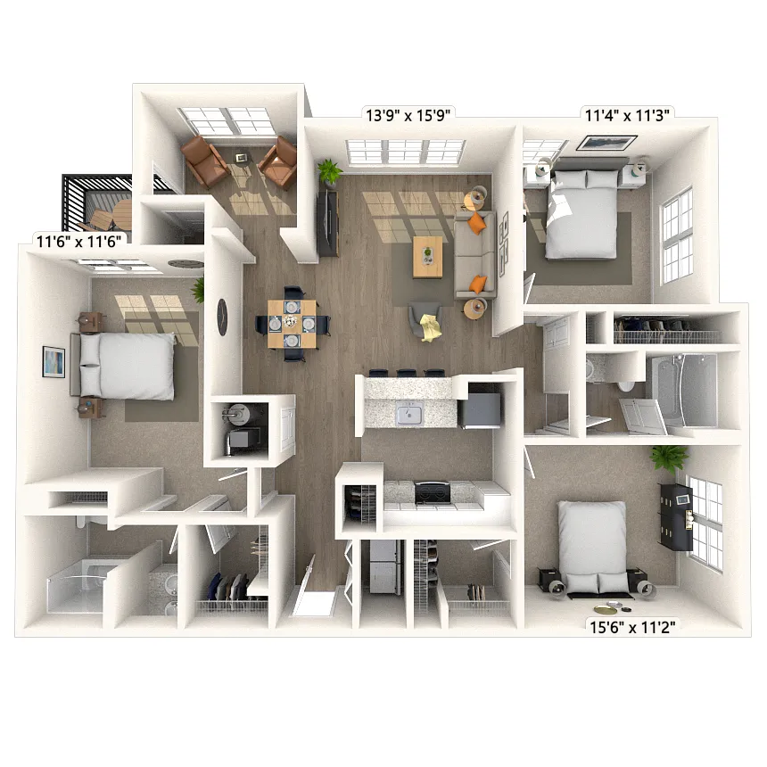 Floor plan Traditional 3x2 1291-1382 SF
