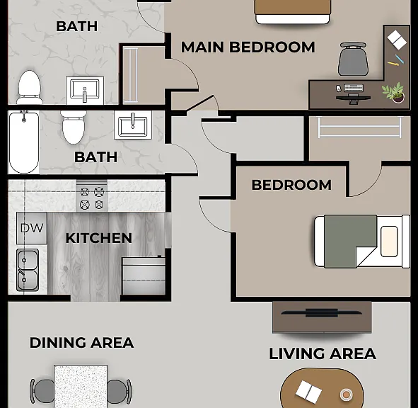 Catalpa East 2 Bedroom Floor plan 2D Catalpa East 2 Bedroom Floor plan 2D